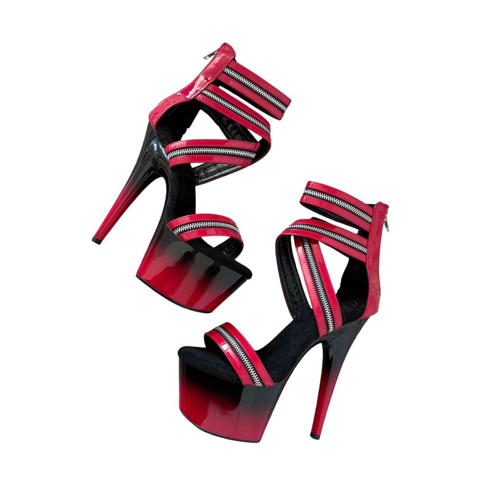 Pleaser Adore-766 Red & Black Criss Cross Ankle Strap Platform Heel US 10